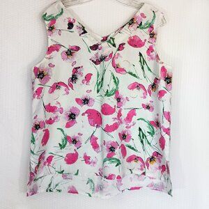 C.M.C Pink Floral 100% Linen Sleeveless Top, Size L